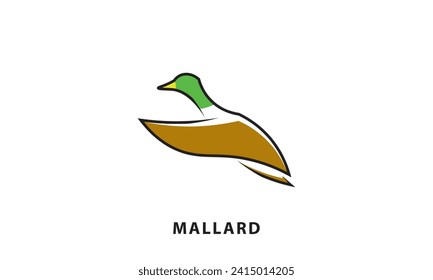Plantilla del logotipo del pato de mallard volador. Ilustración del logotipo geométrico vectorial aislada en fondo blanco.