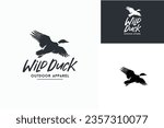 Flying Mallard Wild Duck Silhouette for Nature Bird Fowl Wildlife logo design