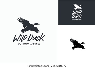 Flying Mallard Wild Duck Silhouette for Nature Bird Fowl Wildlife logo design