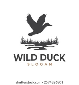 Flying Mallard Wild Duck Silhouette Vector Design for Wildlife Bird Poultry Nature Logo Design