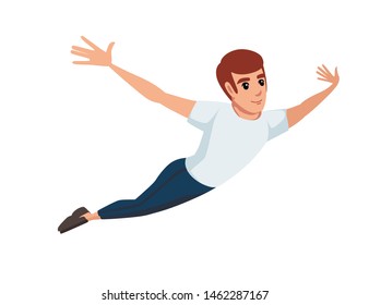 Flying man cartoon character design flat vector illustration isolated on white background