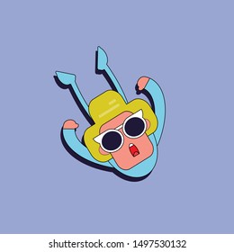 flying man character flat design, adventurer playing extreme dangerous sport. vector illustration cartoon sticker style. 
