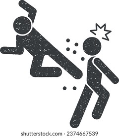 Flying man kick icon vector illustration in stamp style