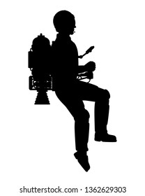 Flying man with rocket silhouette vector, High technology transportation concept.