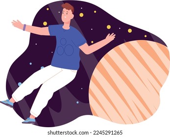 Flying man in space. Person floating in dream universe isolated on white background
