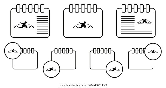 Icono vectorial del hombre volador en la ilustración de conjunto de calénder para ui y ux, sitio web o aplicación móvil