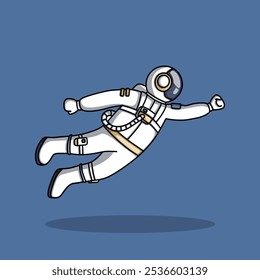 Flying man wearing astronaut suit isolated on blue background