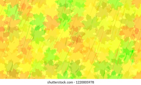 Flying maple leaves, spray of rain. Autumn background. The idea of design of tiles, wallpaper, packaging, textiles, background.