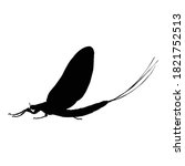 Flying Mayfly (Ephemeroptera) On a Side View Silhouette Found In Map Of All Around The World. Good To Use For Element Print Book, Animal Book 