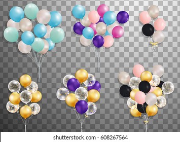 Flying Mega Set of colorful balloons  isolated. Party decoration for birthday, anniversary, celebration, event design. vector 