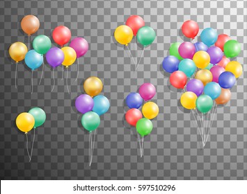 Flying Mega Set of colorful, shiny, holiday  balloons isolated. Party decorations for birthday, anniversary, celebration, event design,wedding. vector illustration 