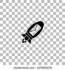 Flying message. Black flat icon on a transparent background. Pictogram for your project