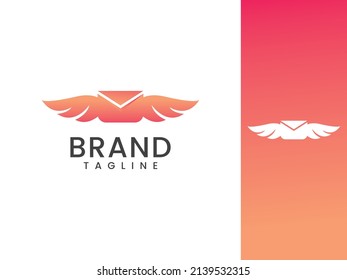 Flying message colorful logo template, wing and email icon concept