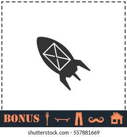 Flying message icon flat. Simple vector symbol and bonus icon