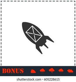 Flying message icon flat. Simple vector symbol and bonus icon