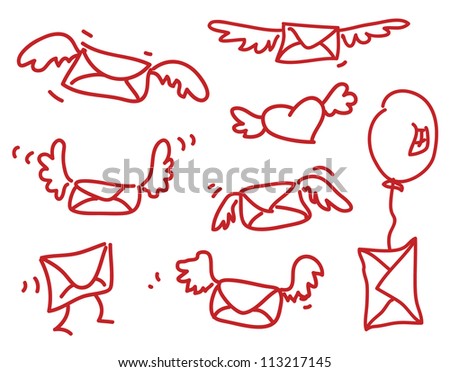 Flying messages - cartoon envelopes with wings