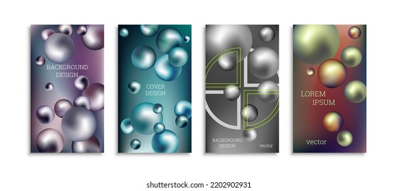 Flying metal balls. Set of 4 cover designs, creative background