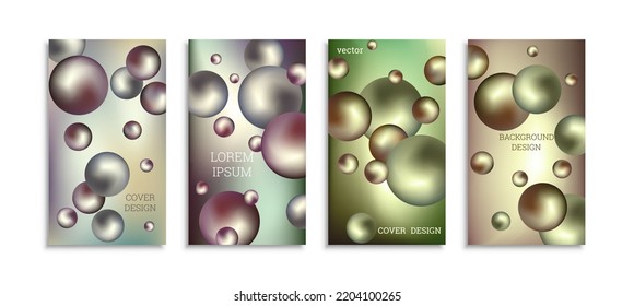 Flying metal balls. Set of 4 cover designs, creative background