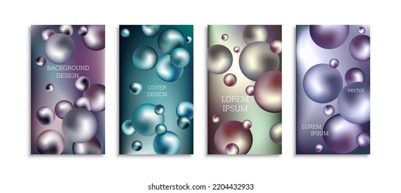 Flying metal balls. Set of 4 cover designs, creative background