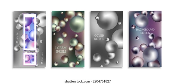 Bolas de metal volador. Conjunto de 4 diseños de portada, fondo creativo