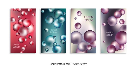 Flying metal balls. Set of 4 cover designs, creative background