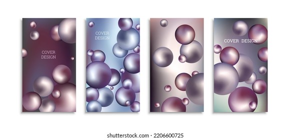 Flying metal balls. Set of 4 cover designs, creative background