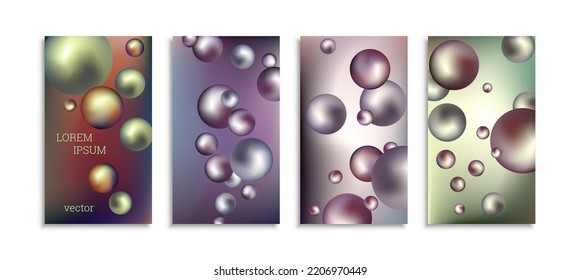 Flying metal balls. Set of 4 cover designs, creative background