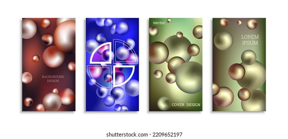Flying metal balls. Set of 4 cover designs, creative background