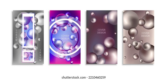 Flying metal balls. Set of 4 cover designs, creative background
