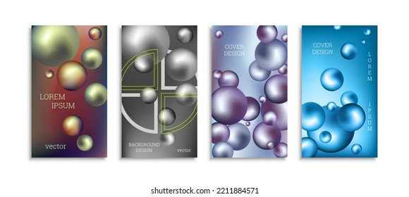 Flying metal balls. Set of 4 cover designs, creative background