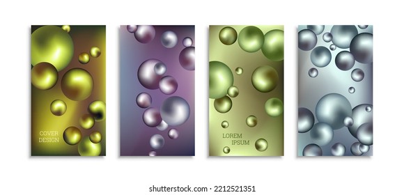 Flying metal balls. Set of 4 cover designs, creative background