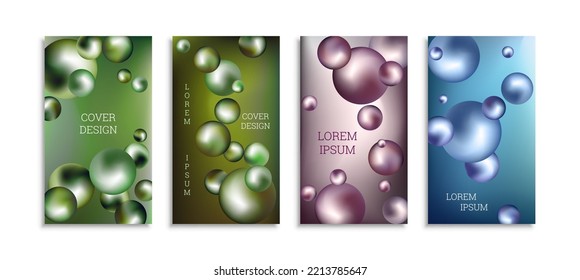 Flying metal balls. Set of 4 cover designs, creative background