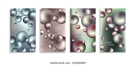 Bolas de metal volador. Conjunto de 4 diseños de portada, fondo creativo