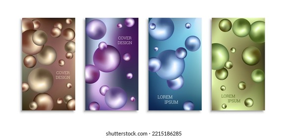 Flying metal balls. Set of 4 cover designs, creative background