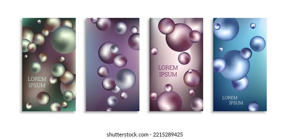 Flying metal balls. Set of 4 cover designs, creative background