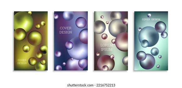 Flying metal balls. Set of 4 cover designs, creative background