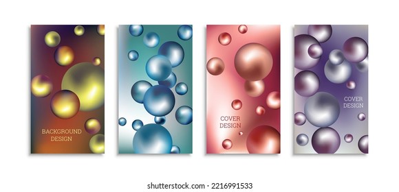Flying metal balls. Set of 4 cover designs, creative background