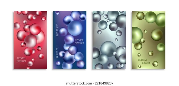 Flying metal balls. Set of 4 cover designs, creative background