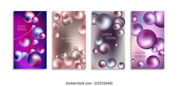 Flying metal balls. Set of 4 cover designs, creative background