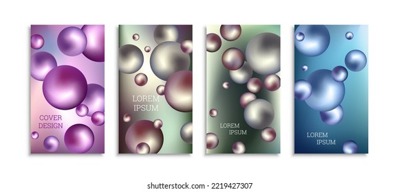 Flying metal balls. Set of 4 cover designs, creative background