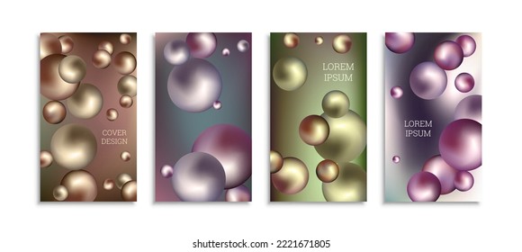 Flying metal balls. Set of 4 cover designs, creative background