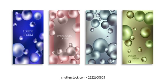 Flying metal balls. Set of 4 cover designs, creative background
