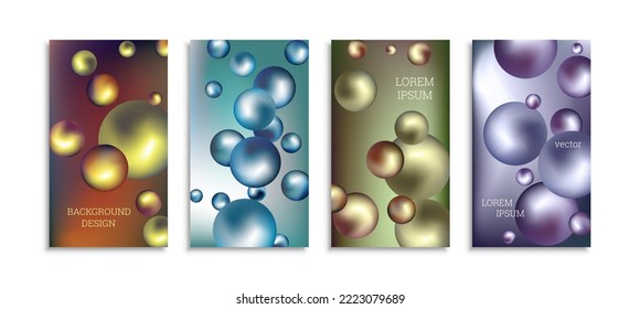 Flying metal balls. Set of 4 cover designs, creative background