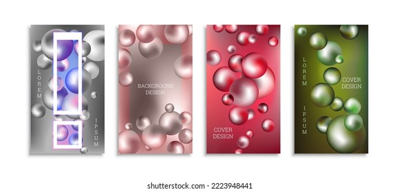 Flying metal balls. Set of 4 cover designs, creative background