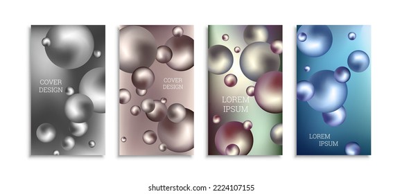 Flying metal balls. Set of 4 cover designs, creative background