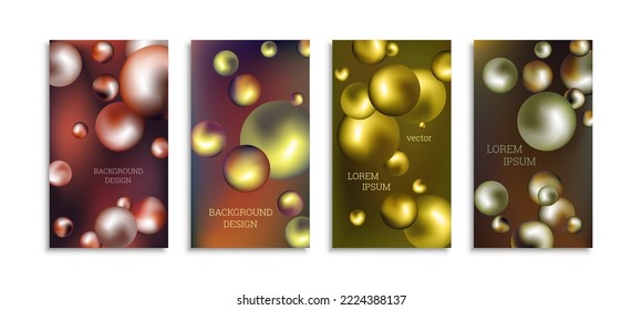 Flying metal balls. Set of 4 cover designs, creative background