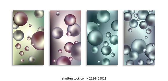Flying metal balls. Set of 4 cover designs, creative background