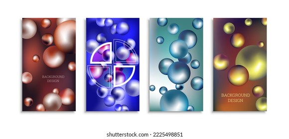 Flying metal balls. Set of 4 cover designs, creative background