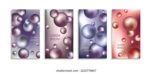 Fliegende Metallbälle. Set mit 4 Titeldesigns, kreativem Hintergrund