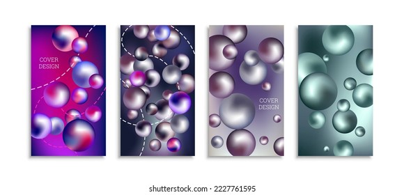 Bolas de metal volador. Conjunto de 4 diseños de portada, fondo creativo